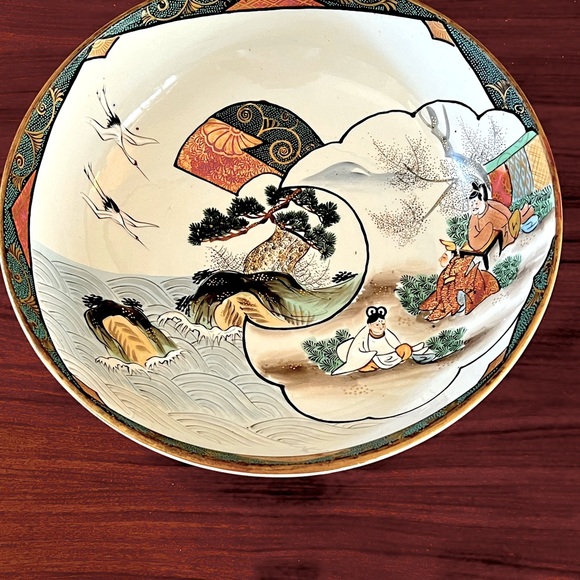Japanese Kutani Porcelain Bowl Large Hand Painted In The Early 20th Cent… - Picture 14 of 16